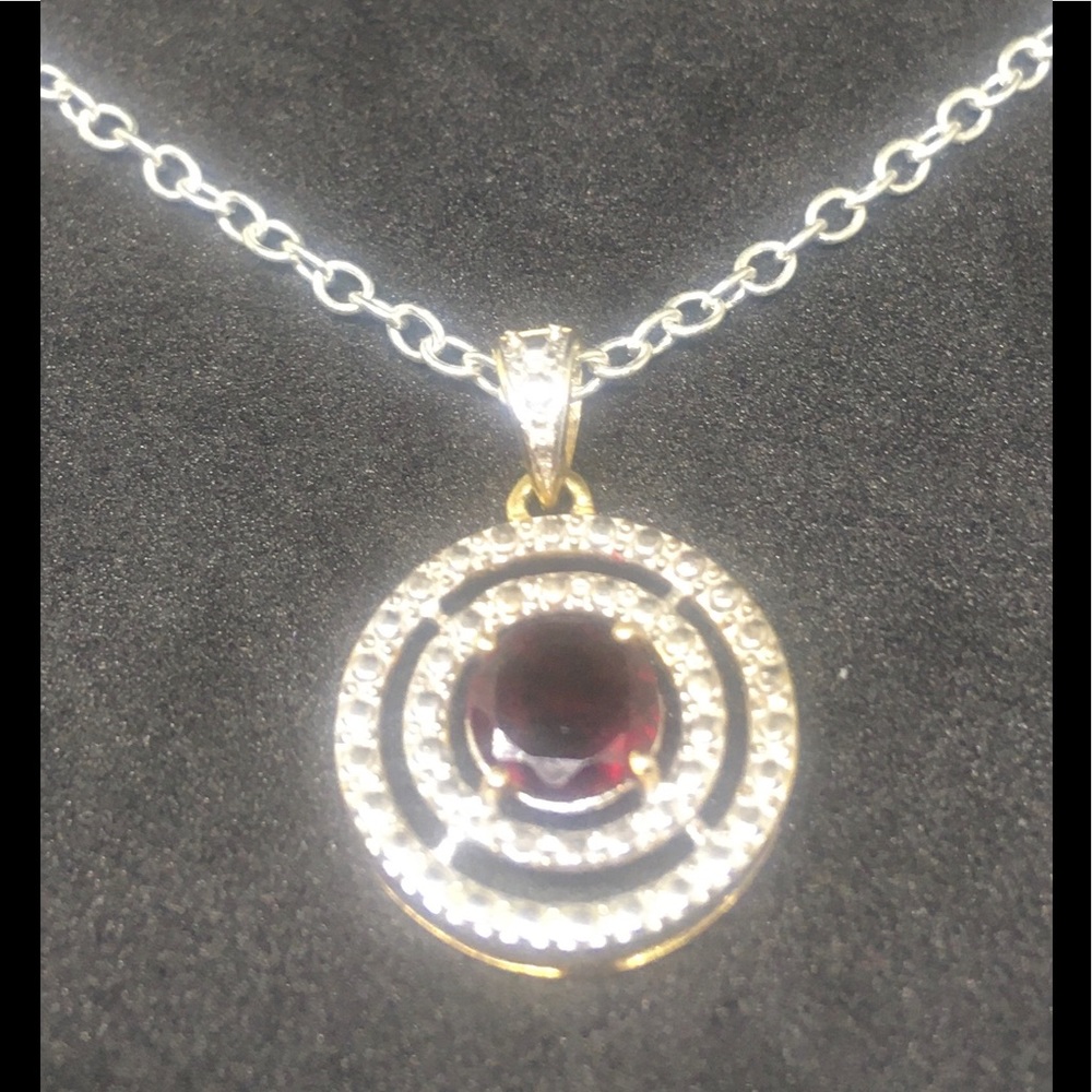 RUBY Double Cirles Of Diamonds Pendant On A Stamped 925 Necklace
